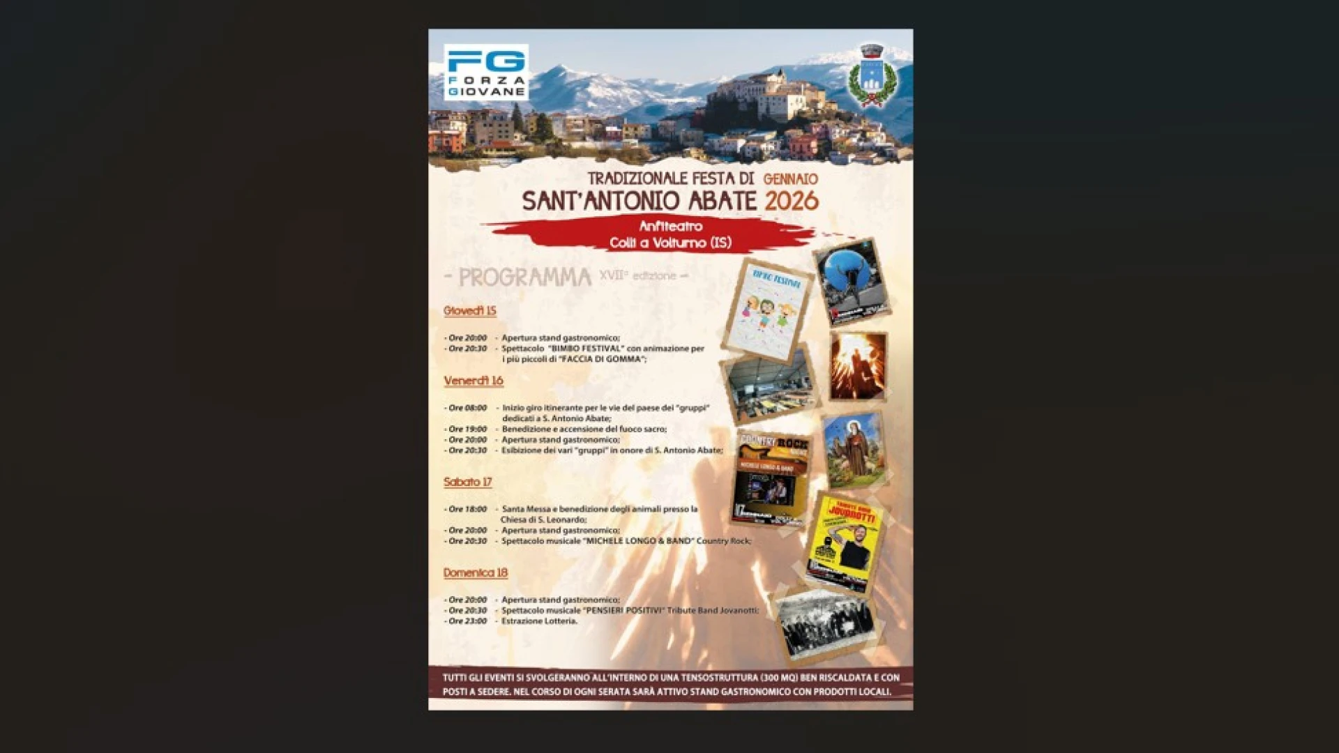 Colli a Volturno: la tradizione si rinnova con l’edizione numero XVII della tradizione festa dedicata a Sant’Antonio Abate. Quattro serate ricche di emozione in paese.